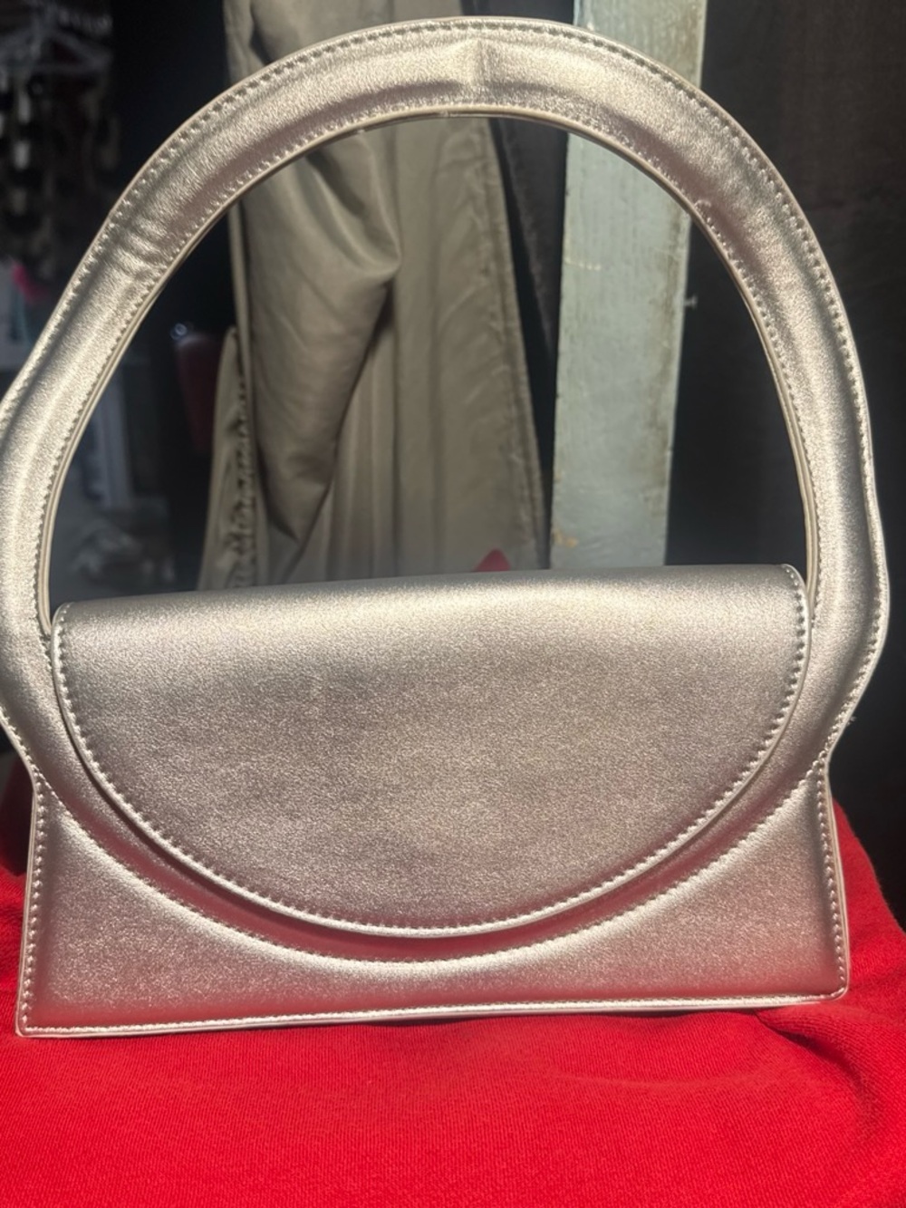 Metallic Silver Structured Top-Handle Women's Bag